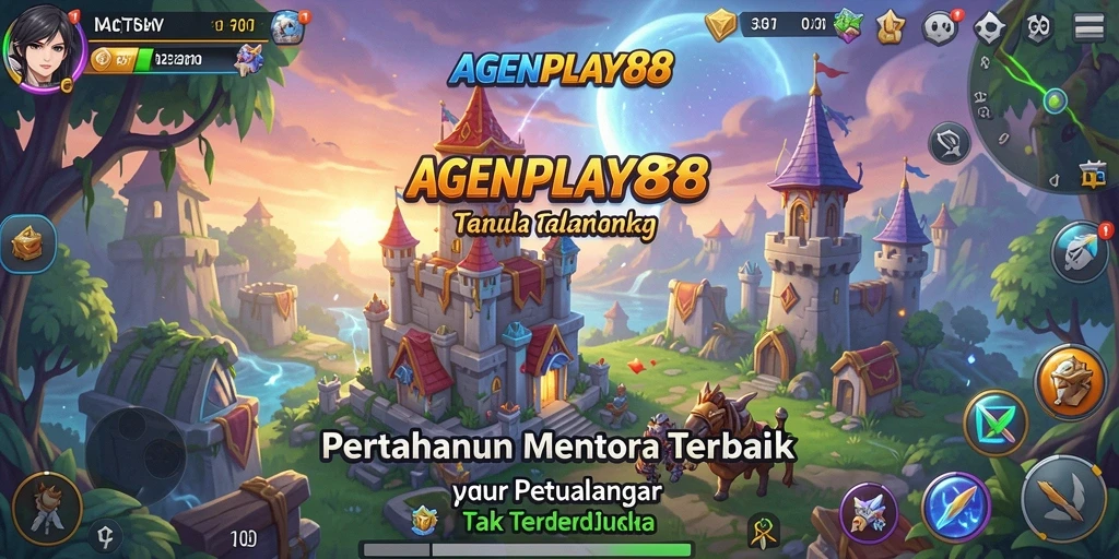 Gameplay AGENPLAY88 yang menegangkan dengan menara dan musuh yang menantang.