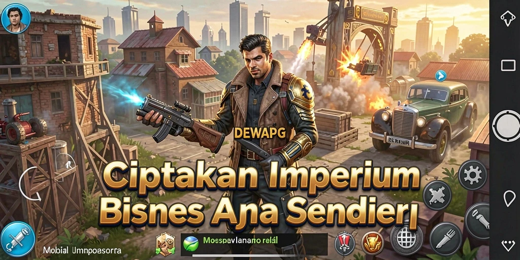 Tampilan gameplay DEWAPG yang menarik dengan berbagai bisnis untuk dikelola.