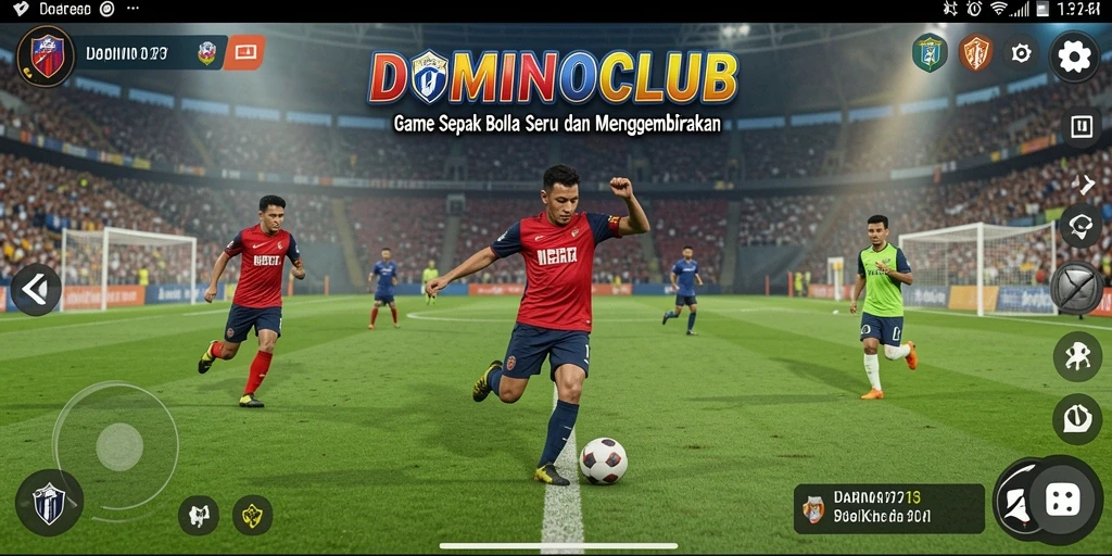 Tangkapan layar DOMINOCLUB menampilkan aksi seru di lapangan sepak bola.