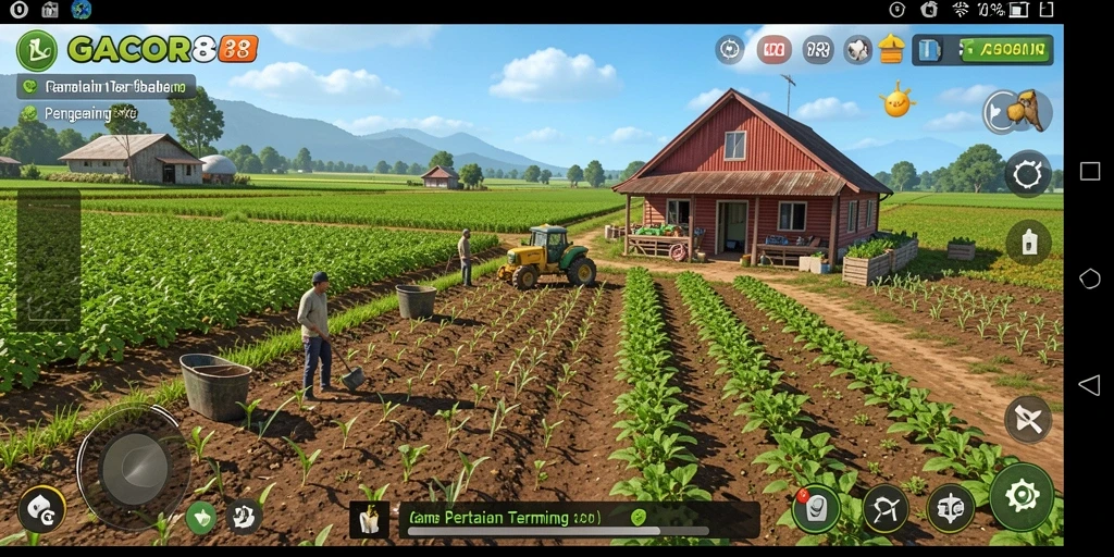 Screenshot gameplay GACOR88 menampilkan aktivitas bertani yang seru.