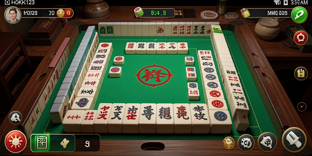 Tampilan gameplay HOKI123 yang penuh strategi dalam permainan Mahjong.