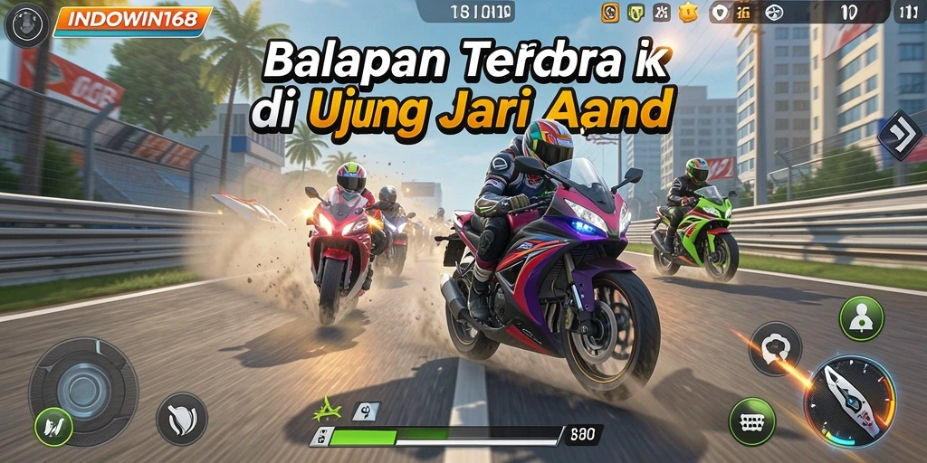 Screenshot utama INDOWIN168 menampilkan aksi balapan motor yang mendebarkan.