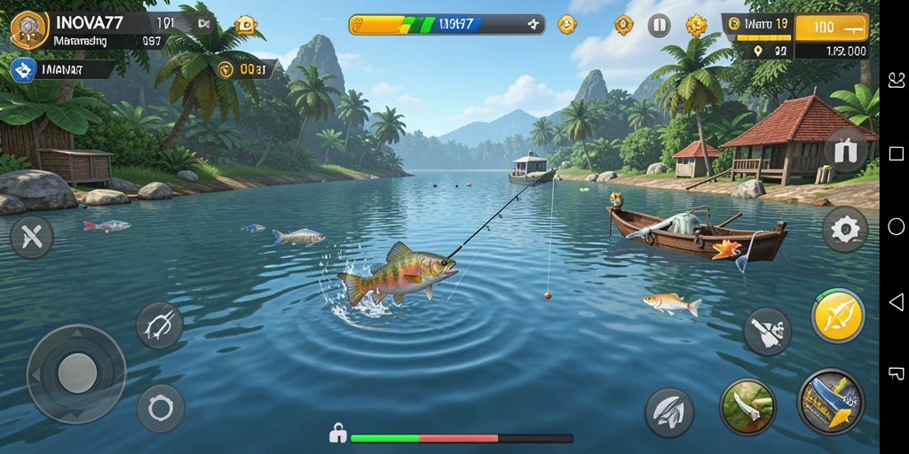 Tampilan gameplay seru saat memancing di INOVA77.