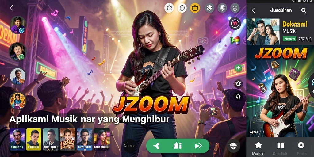 Tampilan screenshot J200M menampilkan antarmuka interaktif dengan pilihan lagu yang beragam.
