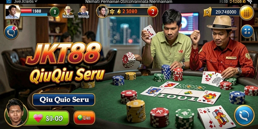 Screenshot JKT88 menunjukkan gameplay QiuQiu yang seru dan interaktif.