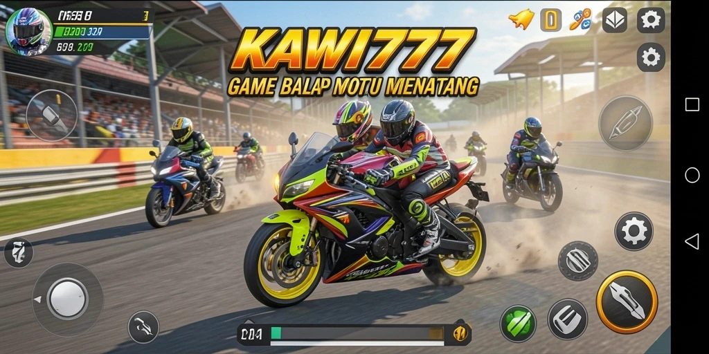 Tampilan gameplay seru dalam KAWI777 dengan aksi balap motor yang mendebarkan.