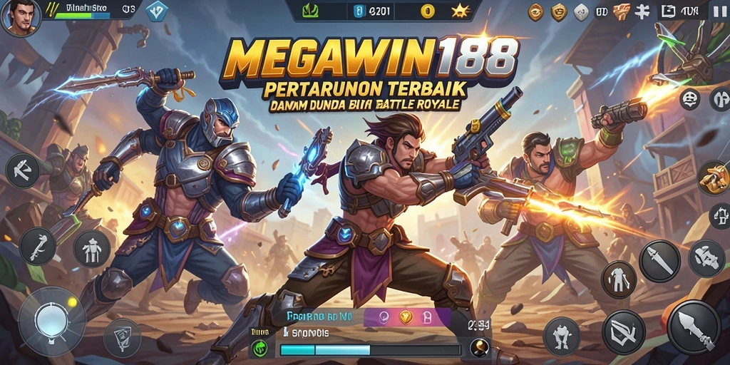 Screenshot permainan MEGAWIN188 menunjukkan aksi intens Battle Royale.