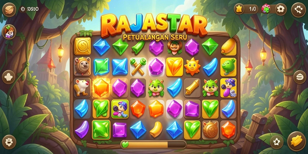 Screenshot gameplay Match-3 yang penuh warna dan tantangan.