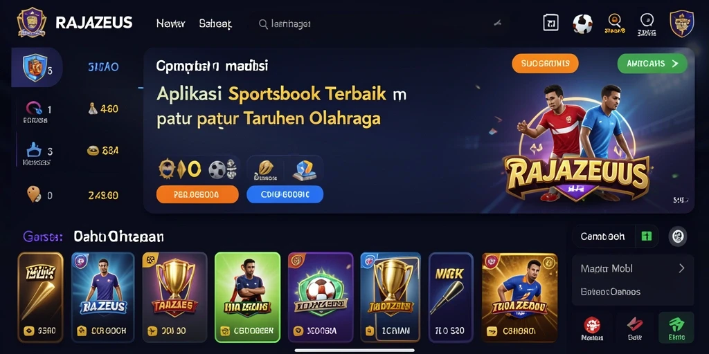 Screenshot utama RAJAZEUS yang menunjukkan antarmuka taruhan olahraga.