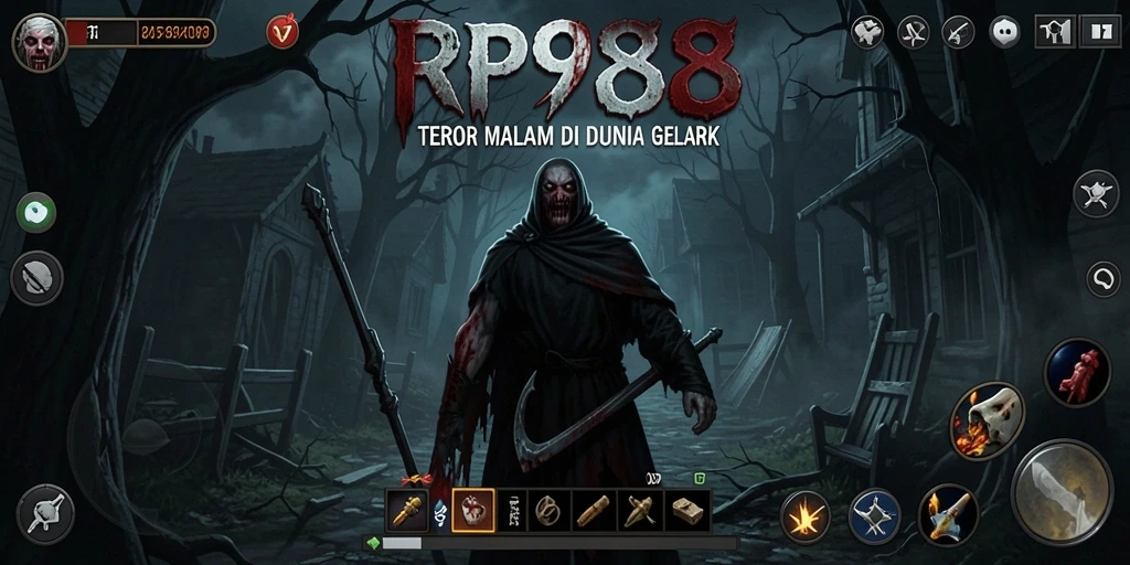 Screenshot gameplay RP888 menampilkan suasana gelap dan mencekam saat menjelajah.