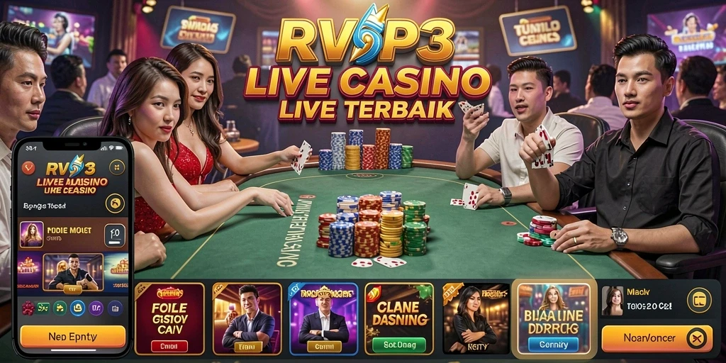 Tampilan langsung game RVIP3 dengan dealer profesional di Live Casino.