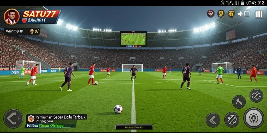Tampilan gameplay SATU77 yang menegangkan saat pertandingan sepak bola.