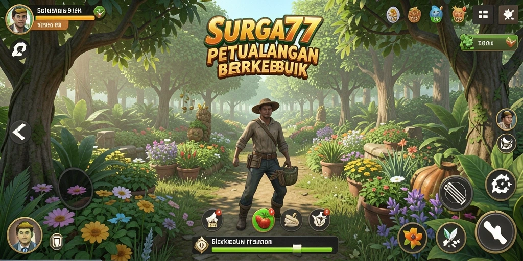 Tangkapan layar gameplay SURGA77 yang menunjukkan lahan pertanian yang subur.