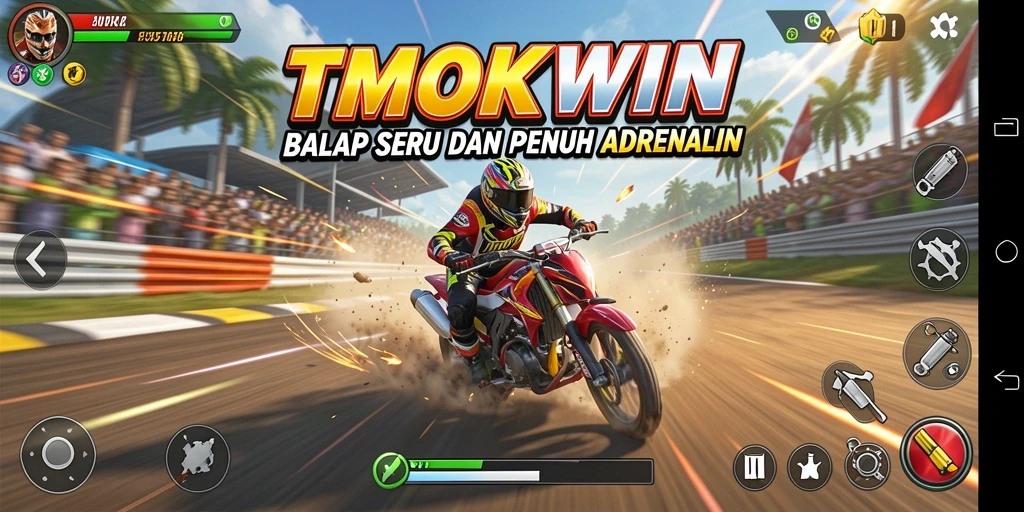 Screenshot gameplay TMOKWIN menunjukkan aksi balapan yang intens dan grafis yang memukau.
