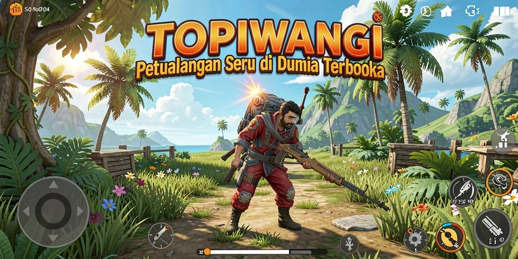 Gameplay dinamis di dunia terbuka TOPIWANGI dengan berbagai petualangan.