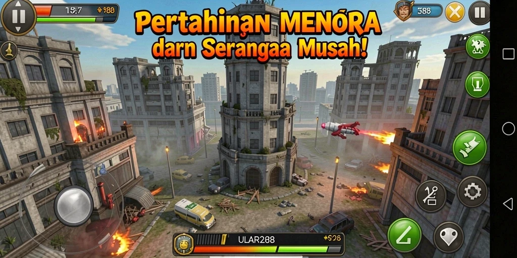 Tampilan seru dari permainan ULAR288 saat melawan gelombang musuh.
